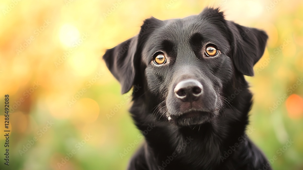 Aufkleber cute black dog with bright eyes looking curiously in a natural setting : generative ai