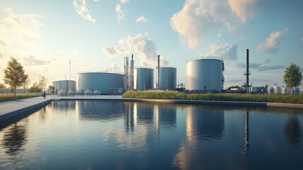 Modern Industrial Refinery Complex Near Water