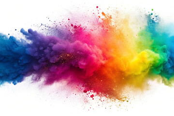 Fototapeta premium Vibrant rainbow powder explosion isolated on white background.