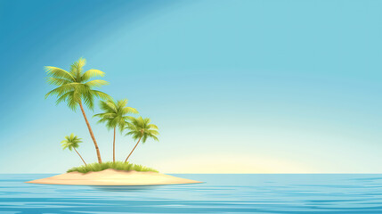 Obraz premium Tiny Tropical Island with Palm Trees in a Calm Blue Ocean, Paradise Escape Scene