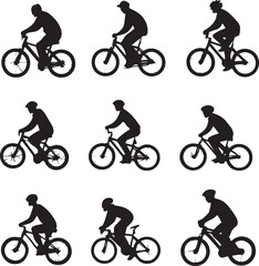 Fototapeta premium Dynamic Cyclist Silhouettes Vector Set