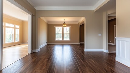 Elegant Interior View of Warm Wooden Floors and Bright Windows in Open Concept Living Space : Generative AI