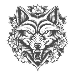 wolf tribal tattoo lineart black and white vector