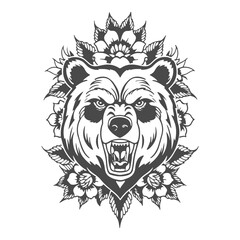Bear tatto line art black and white vector