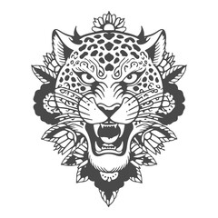 Tiger tatto lineart black and white vector