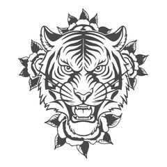 Tiger tatto lineart black and white vector