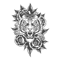 Tiger tatto lineart black and white vector