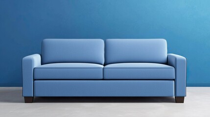 A modern blue sofa with a sleek design against a vibrant blue wall, adding a fresh and stylish touch to any living space.