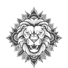 Obraz premium lion head mascot line art black and white vector design