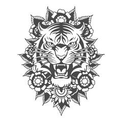 Tiger tatto lineart black and white vector