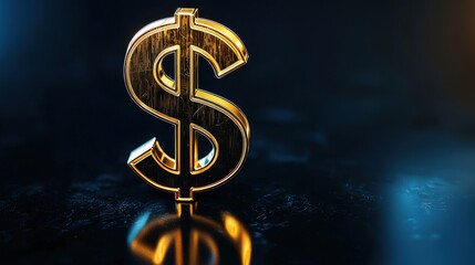 Gold Dollar Sign on Dark Background with Reflections and Highlights