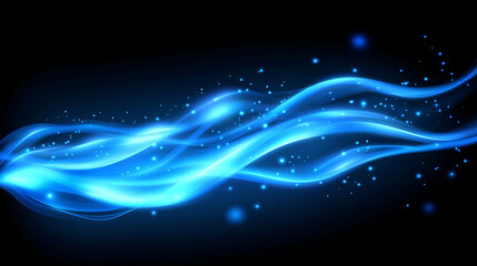 Abstract Swirling Blue Waves with Light Sparks on a Black Background, Vivid abstract, artistic