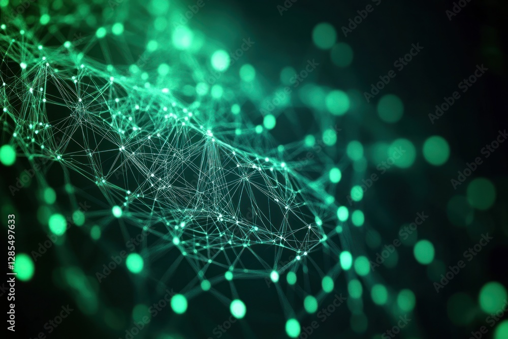 Aufkleber abstract green network with glowing dots and lines