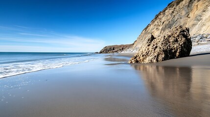 Picturesque Coastal Scene Featuring Cliffs and a Wide Beach Landscape : Generative AI