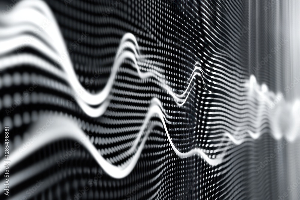 Poster Black and white seamless waveform pattern showcasing elegant fluidity and rhythm in design, 3D waveform Black and white seamless