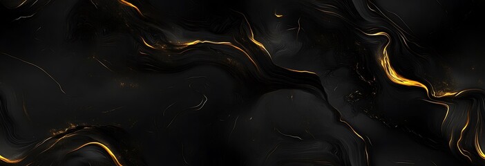 Black and gold marble seamless texture background, with golden veins