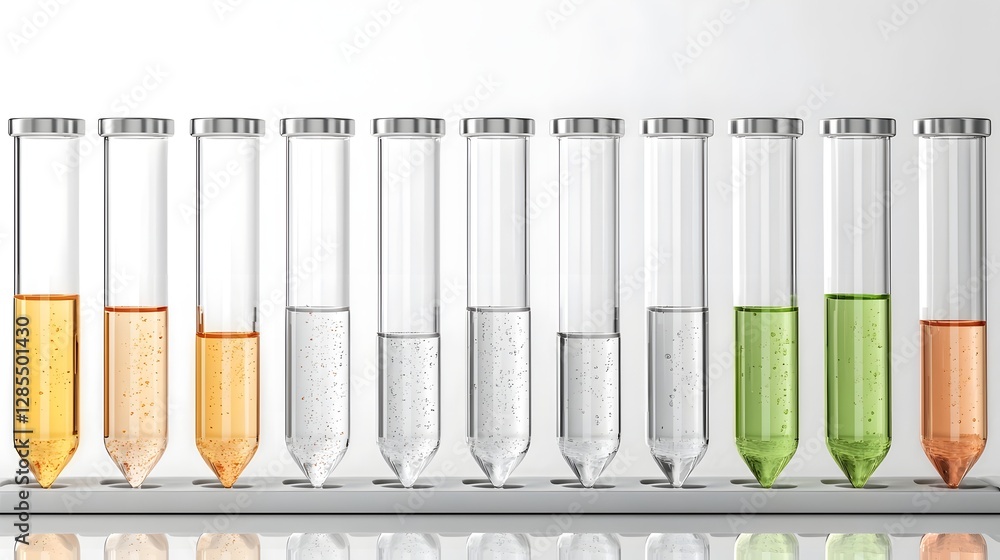 Leinwandbilder image of various medical and scientific research samples contained in labeled test tubes arranged in