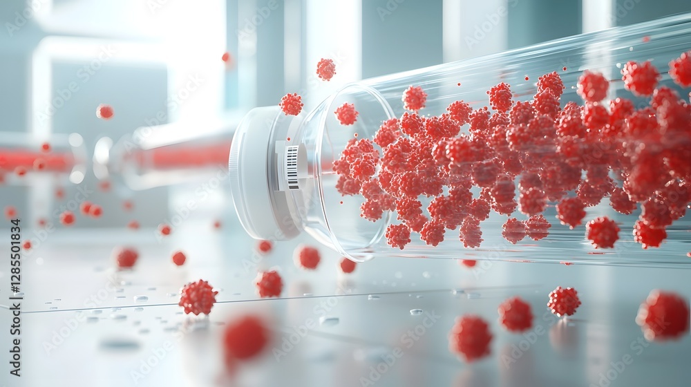 Aufkleber 3d render showcasing a transfusion pathway with cells flowing through a transparent intravenous tube