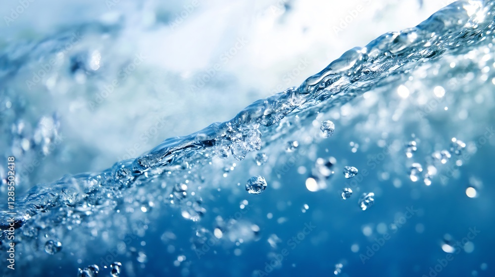 Poster beautiful close up of splashes and bubbles in clear water for nature and technology themes : generat