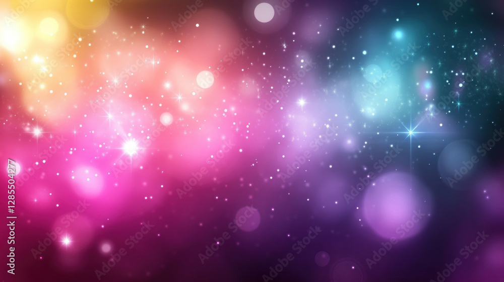 Poster a vibrant abstract background featuring colorful blurred lights and sparkling particles, evoking a s