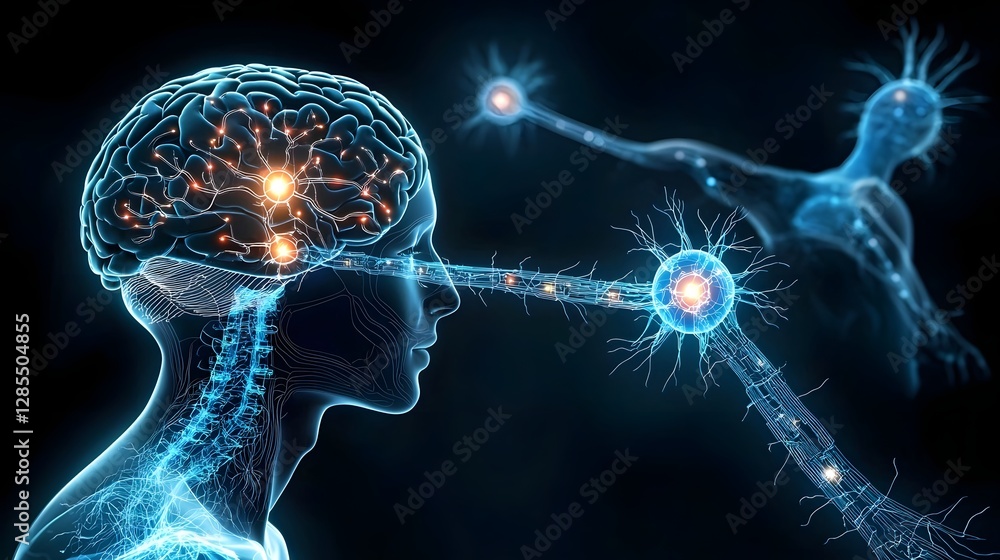 Poster a detailed and digital depicting the intricate interface between a cyborg s brain and advanced intel