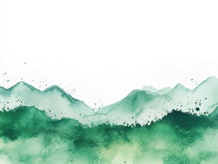 Serene watercolor mountains in green shades.