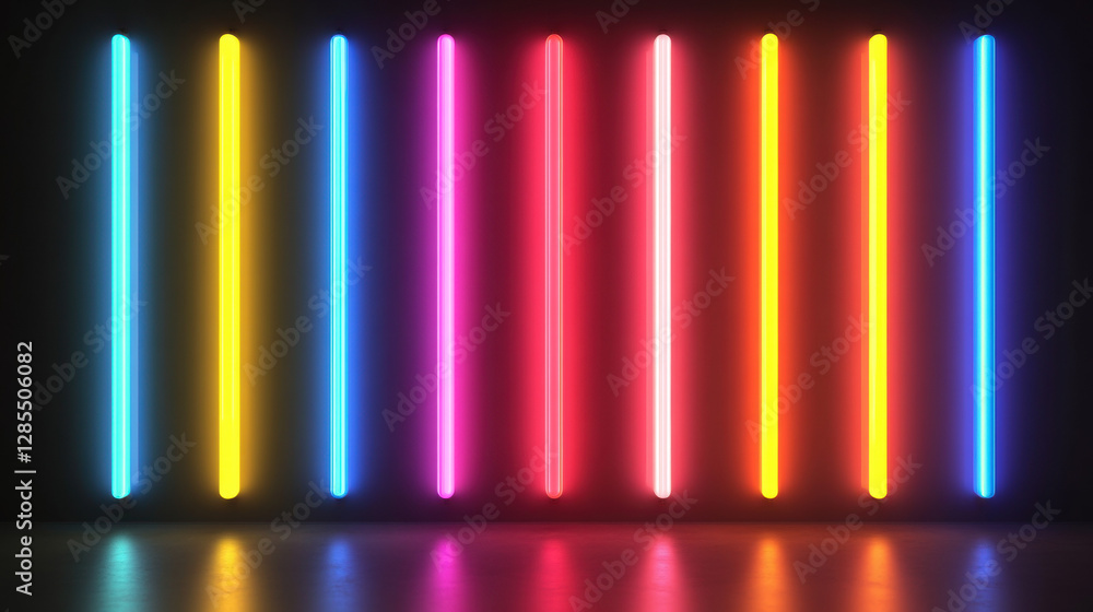 Aufkleber a vibrant display of neon lights arranged in vertical lines, creating a colorful backdrop against a 