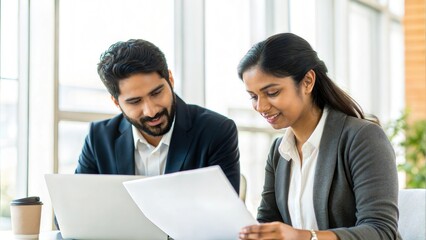 Fototapeta premium Indian Office Workers Collaborating on Report 