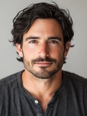 Fototapeta premium A close up portrait of a confident man with a smile and tousled hair in a casual setting : Generative AI