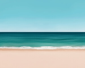Fototapeta premium Serene beach landscape with calm turquoise waters and soft sand