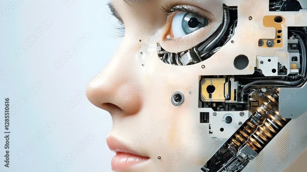 Aufkleber an up close look at the intricate mechanical workings beneath the synthetic skin of a futuristic cyb
