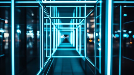 Fototapeta premium Futuristic blue light frame with soft gradient, symbolizing innovation and modern elegance. 