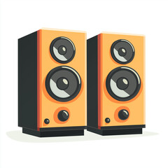 Pair of vibrant orange computer speakers with black sides, ideal for technology, audio, and music-themed vector illustrations