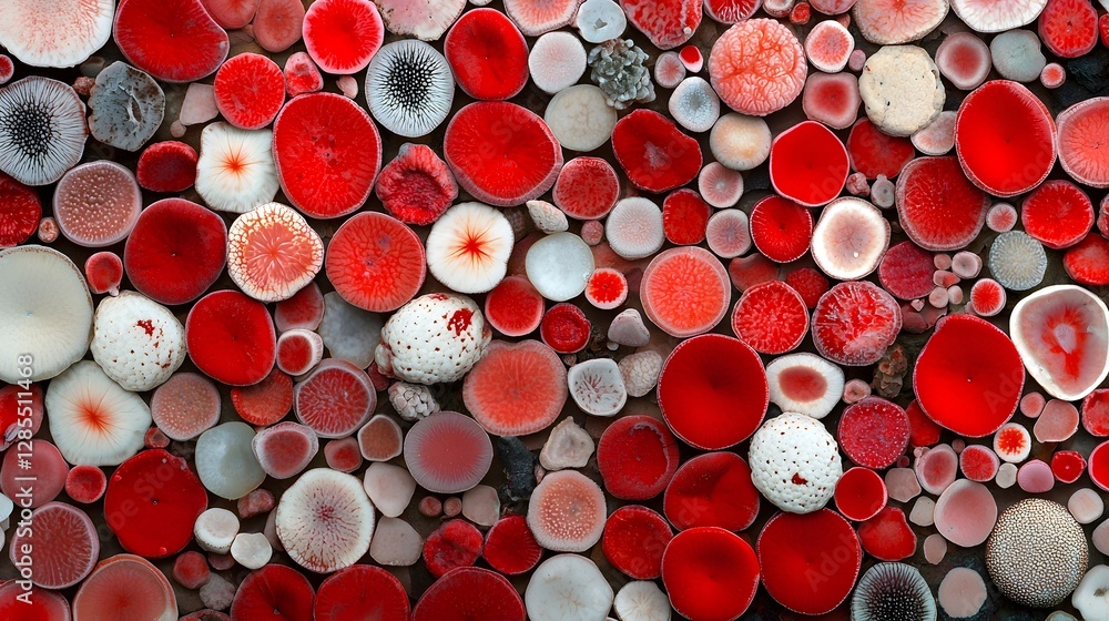 Poster captivating microscopic view showcasing the intricate and vibrant red blood cells with their distinc