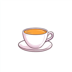 White cup of hot tea with a pink saucer, perfect for tea, beverage, and cozy-themed vector illustrations