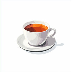 Obraz premium White ceramic cup filled with rich, dark hot tea on a matching saucer, perfect for tea, beverage, and cozy-themed vector illustrations