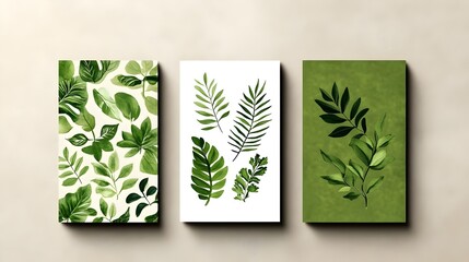 Set of Botanical Wall Art Prints, Minimalist Plant Illustrations, Green Leaf Decor