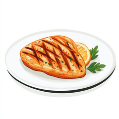 Juicy grilled chicken breast served on a white plate, garnished with parsley and a lemon slice for a healthy and flavorful dish.