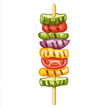 recommend clip art: Colorful grilled vegetable skewer with zucchini, tomatoes, onions, and bell peppers, perfect for a healthy side dish or barbecue.