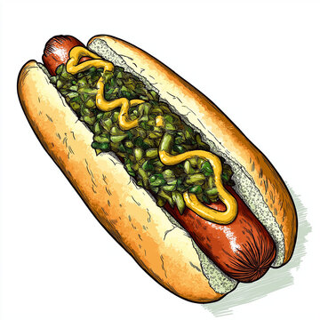 hot dog with mustard and relish clip art preview