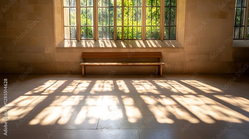 Fototapete sunlight streaming through large windows creating beautiful shadows in a tranquil indoor space : gen