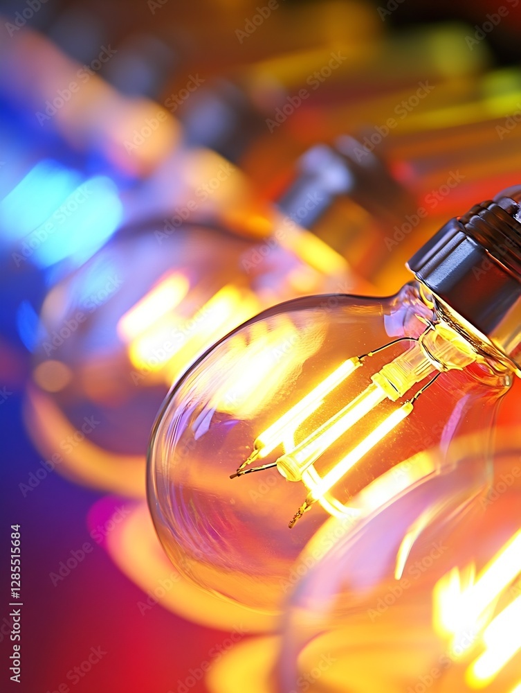 Poster vibrant display of colorful light bulbs in artistic arrangement : generative ai