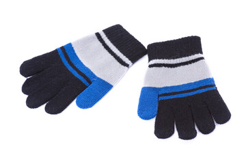 Kids knitted gloves isolated