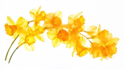 A bunch of bright yellow daffodils, clean white background, transparent isolate