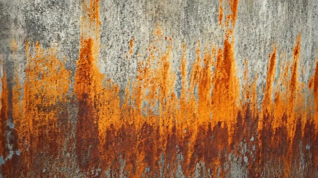 Textured wall displaying vibrant orange rust patterns against a gritty concrete background capturing industrial decay