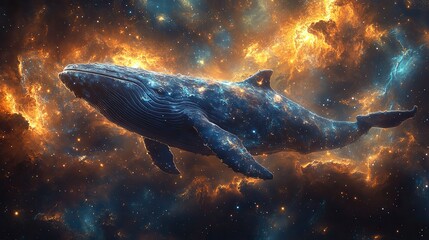Fototapeta premium Artwork of a whale swimming through a galaxy nebula with stars
