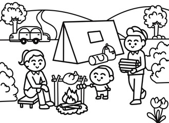 Family camping together.