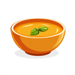 Vibrant pumpkin soup in an orange bowl with fresh basil garnish. Great for autumn-themed projects, food illustrations, and menu designs