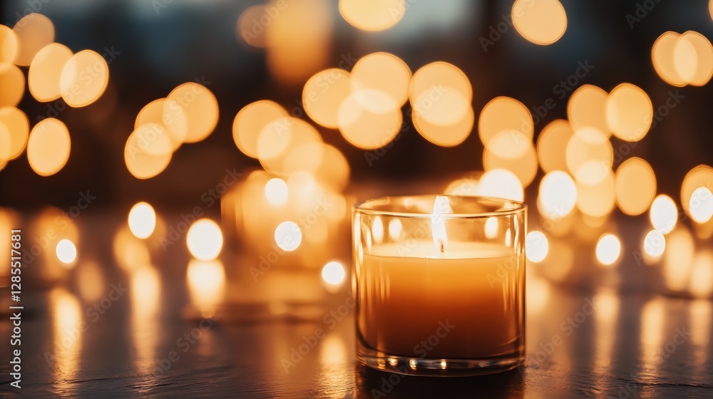 Aufkleber aromatic candle lit with warm glow surrounded by soft bokeh lighting for cozy atmosphere : generativ