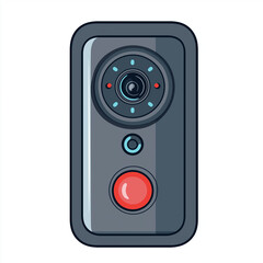 Fototapeta premium Modern smart doorbell with a camera, microphone, and red button. Ideal for smart home-themed visuals, security illustrations, and technology designs